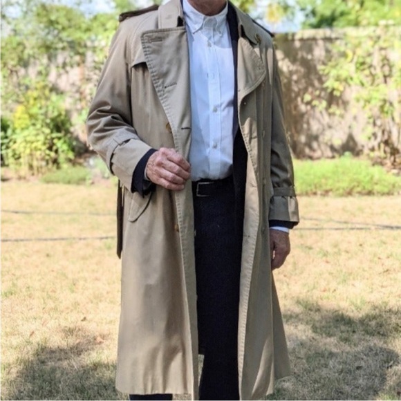 Burberrys Long Gabardine Trench Coat Wool Lining Vintage 90s Size 40R - Picture 3 of 16